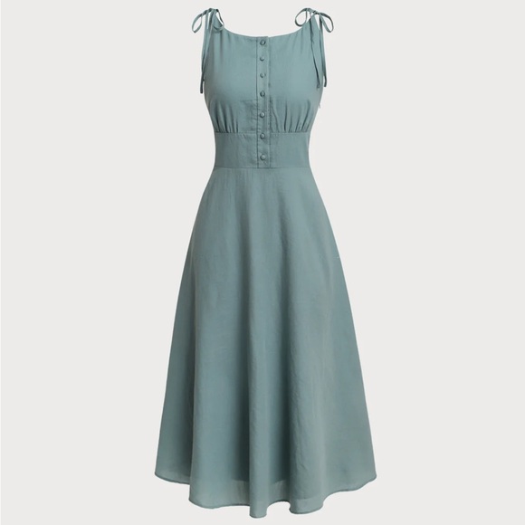 Rihoas Green Boat Neck Backless Slip Midi Dress - Picture 6 of 12